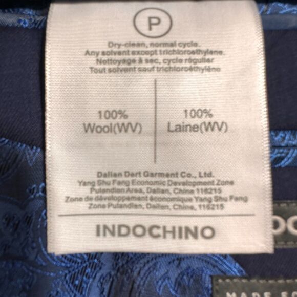 INDOCHINO Mens Navy Blazer 40S Sport Coat Two Button Jacket 100% Wool Blue Suits - Picture 12 of 14